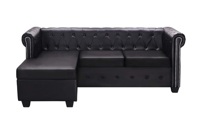 L-formad Chesterfield soffa konstläder svart - Svart - Möbler - Soffa - Skinnsoffor