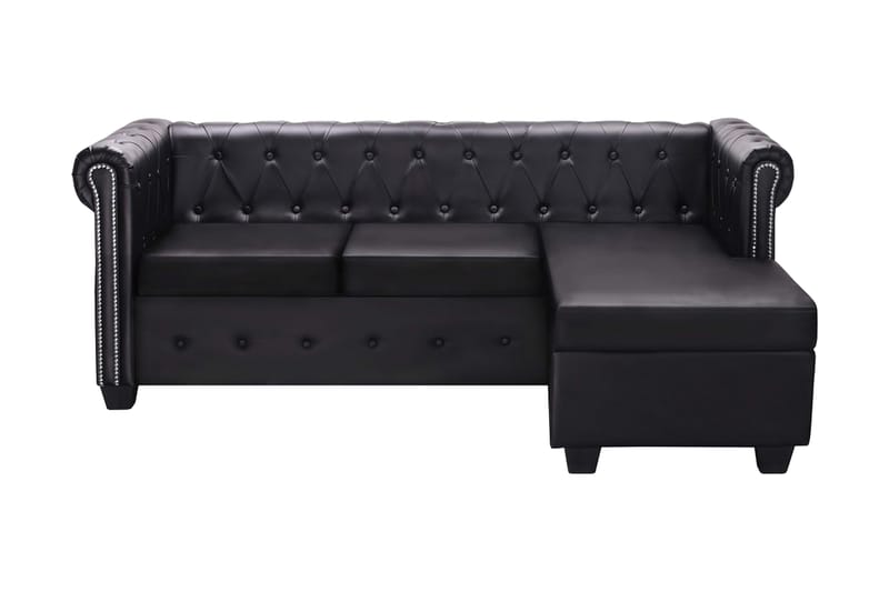 L-formad chesterfieldsoffa i konstläder svart - Svart - Möbler - Soffa - Chesterfield soffa