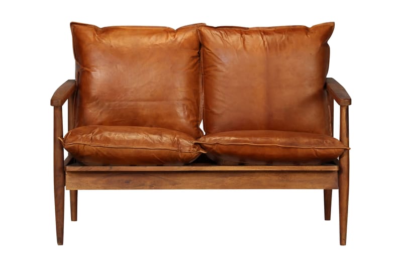 2-sitssoffa i äkta läder med akaciaträ brun - Brun - Möbler - Fåtöljer & fotpallar - Fåtöljer