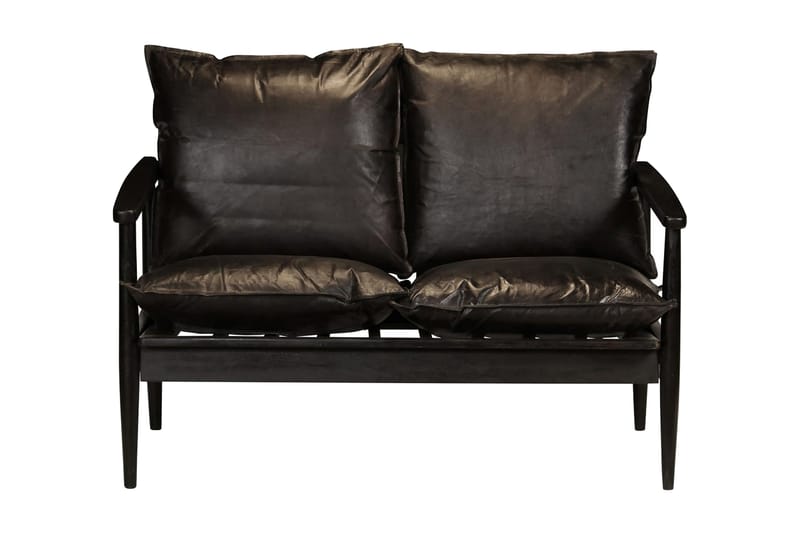 2-sitssoffa i äkta läder med akaciaträ svart