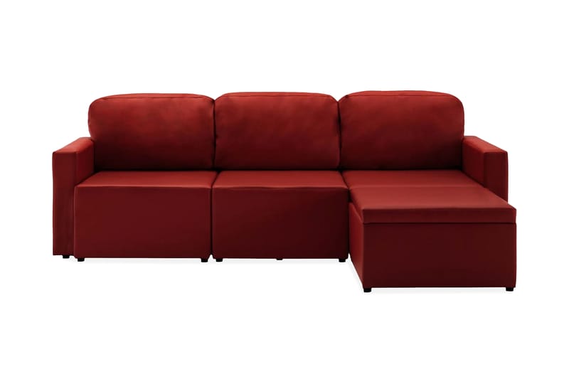 Bäddsoffa modulär 3-sits vinröd konstläder - Röd - Möbler - Soffa - Bäddsoffa