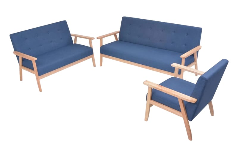Soffuppsättning 3 st tyg blå - Blå - Möbler - Bord & matgrupper - Soffbord