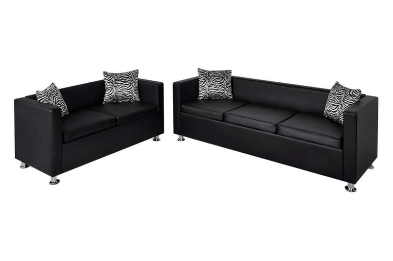 Soffgrupp konstläder med 3-sits och 2-sits svart - Svart - Möbler - Soffa - 3 sits soffa