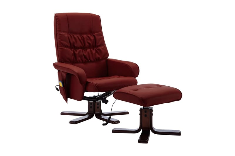 Massagefåtölj med fotpall vinröd konstläder - Röd - Möbler - Stolar & fåtöljer - Fåtölj - Massagestol & massagefåtölj