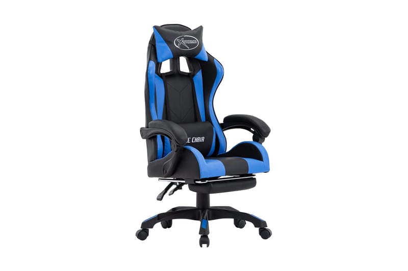 Gamingstol med fotstöd blå och svart konstläder - Blå - Möbler - Stolar & fåtöljer - Kontorsstol & skrivbordsstol