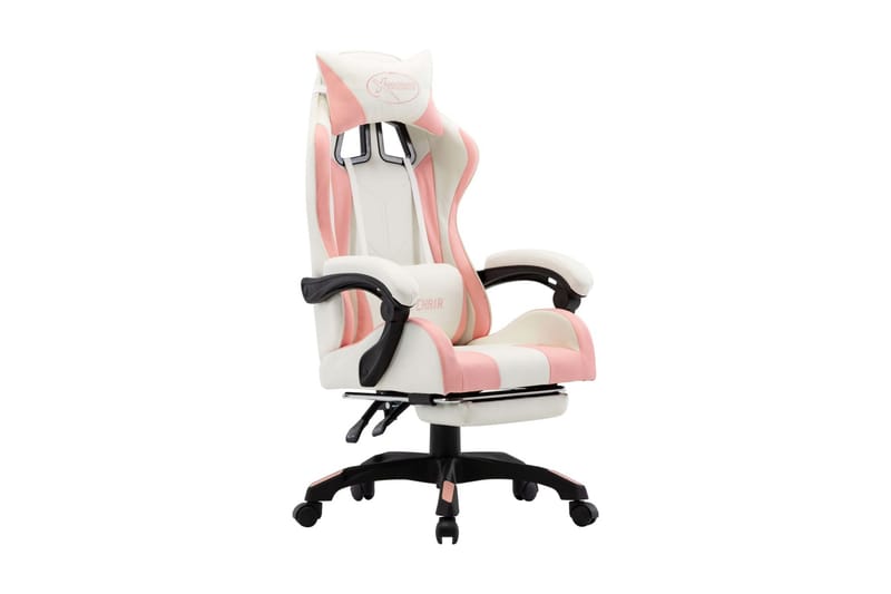 Gamingstol med fotstöd rosa och vit konstläder - Rosa - Möbler - Stolar & fåtöljer - Kontorsstol & skrivbordsstol