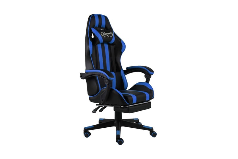 Gamingstol med fotstöd svart och blå konstläder - Blå - Möbler - Stolar & fåtöljer - Kontorsstol & skrivbordsstol