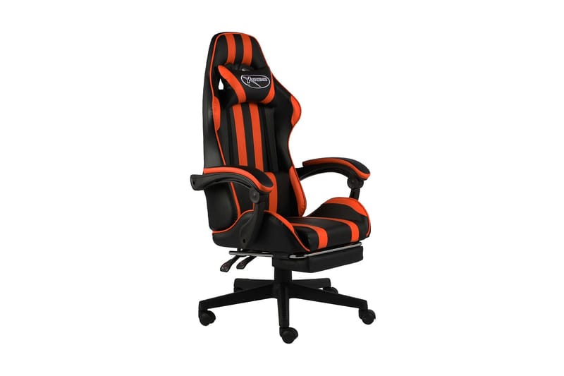 Gamingstol med fotstöd svart och orange konstläder - Orange - Möbler - Stolar & fåtöljer - Kontorsstol & skrivbordsstol
