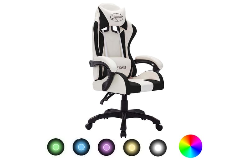 Gamingstol med RGB LED-lampor vit och svart konstläder - Flerfärgad - Möbler - Stolar & fåtöljer - Kontorsstol & skrivbordsstol