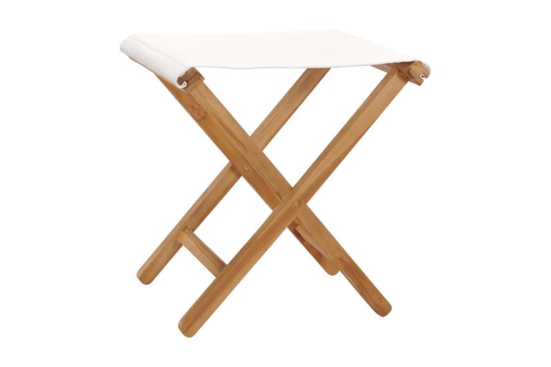 Hopfällbara stolar 2 st massiv teak och tyg gräddvit - Vit - Möbler - Stolar & fåtöljer - Pall & puff