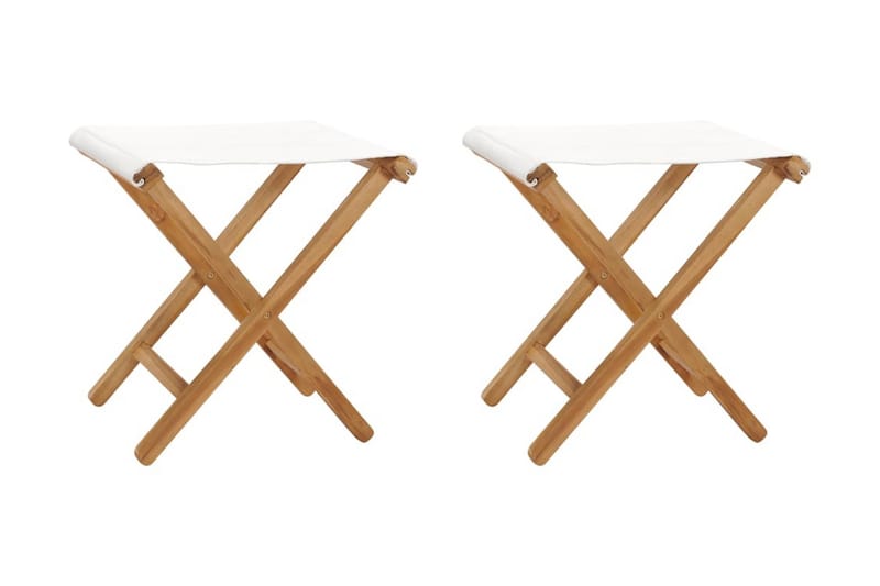 Hopfällbara stolar 2 st massiv teak och tyg gräddvit - Vit - Möbler - Stolar & fåtöljer - Pall & puff - Fotpall