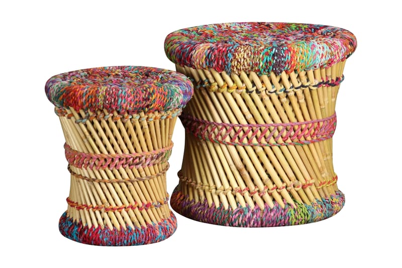 Pallar med chindidetaljer 2 st flerfärgad bambu - Flerfärgad - Möbler - Stolar & fåtöljer - Pall & puff