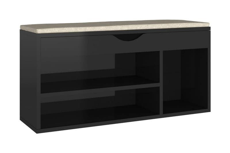 Skobänk med dyna svart högglans 104x30x49 cm spånskiva - Svart - Möbler - Stolar & fåtöljer - Sittbänk - Skobänk & skohylla med bänk
