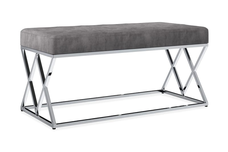 Bänk 97 cm grå sammetstyg och rostfritt stål - Grå - Möbler - Stolar & fåtöljer - Sittbänk - Hallbänk