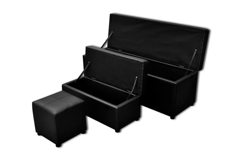 Förvaringsbänkar 3 st konstläder svart - Svart - Möbler - Stolar & fåtöljer - Sittbänk
