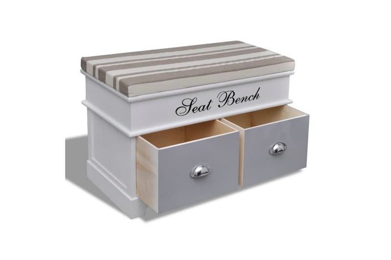 Hallbänk vit med grå dyna 2 lådor - Vit - Möbler - Stolar & fåtöljer - Sittbänk