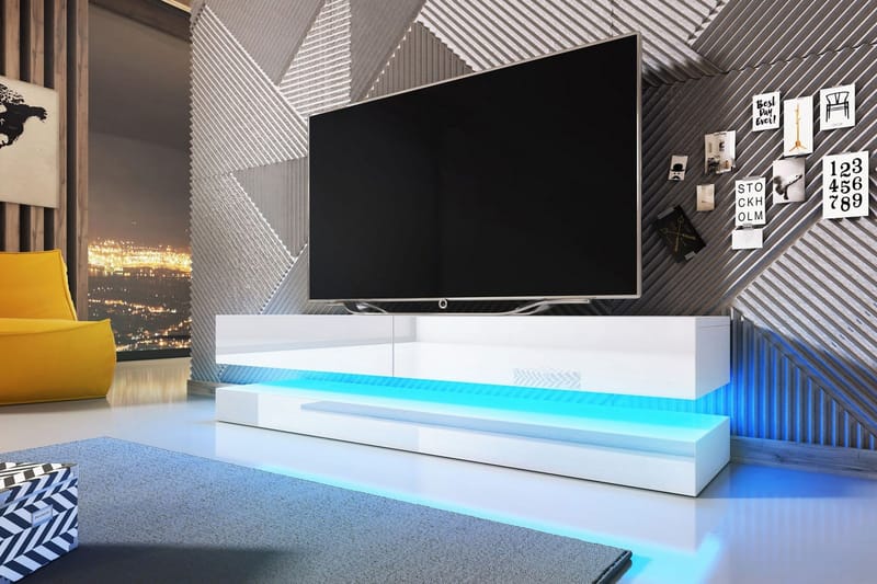 Hamilton vägghängd TVbänk 140 cm med LEDbelysning Vit