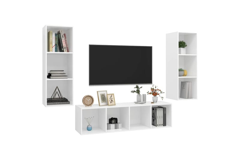 TV-skåp 3 delar vit spånskiva - Vit - Möbler - TV- & Mediamöbler - TV-bänk & mediabänk