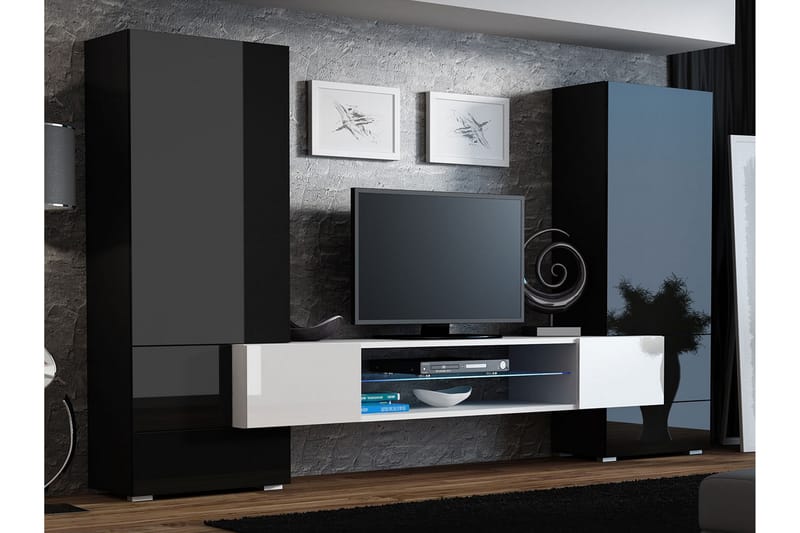 Tori TV-möbelset & LED 278x46x162 cm - Svart/Vit/RGB LED - Möbler - TV- & Mediamöbler - TV-möbelset