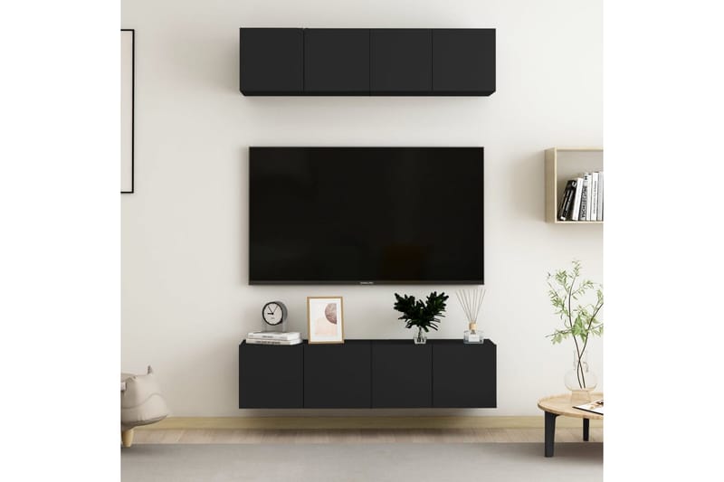 TV-skåp 4 st svart 60x30x30 cm spånskiva - Svart - Möbler - TV- & Mediamöbler - TV-skåp