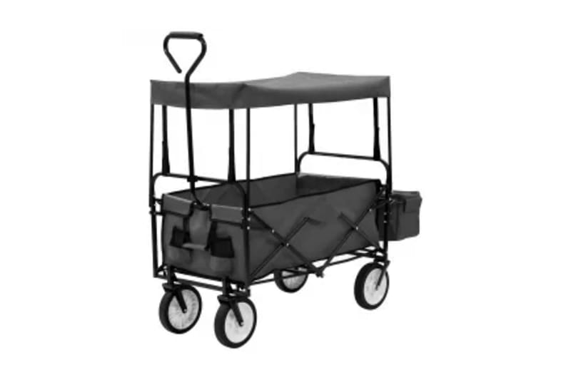 Hopfällbar handvagn med tak stål grå - Grå - Sport & fritid - Camping & vandring - Friluftsutrustning