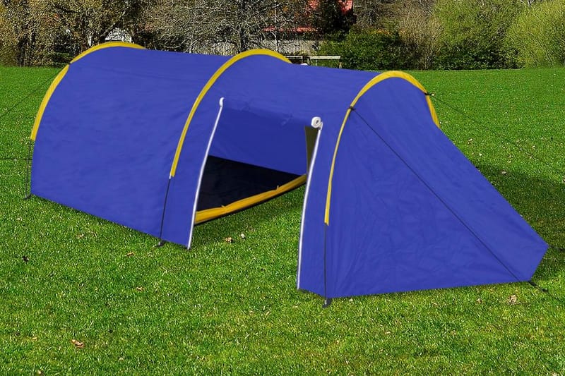 Campingtält 4-personer marinblå, gula linjer - Blå - Sport & fritid - Camping & vandring - Tält - Campingtält