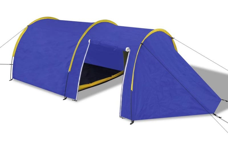 Campingtält 4-personer marinblå, gula linjer - Blå - Sport & fritid - Camping & vandring - Tält