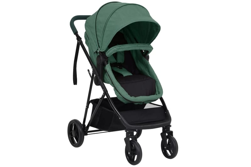 Barnvagn 2-i-1 grön och svart stål - Grön - Sport & fritid - För barn - Barnvagn - Duovagn