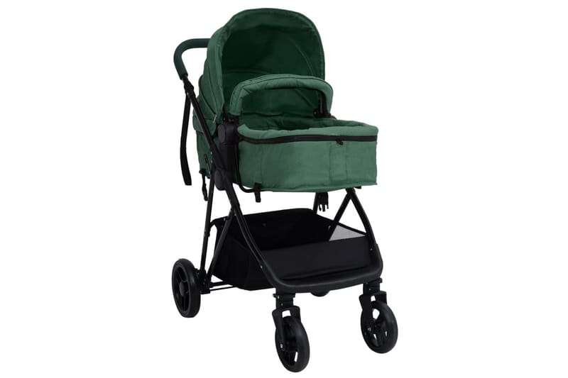 Barnvagn 2-i-1 grön och svart stål - Grön - Sport & fritid - För barn - Barnvagn - Duovagn & Kombivagn