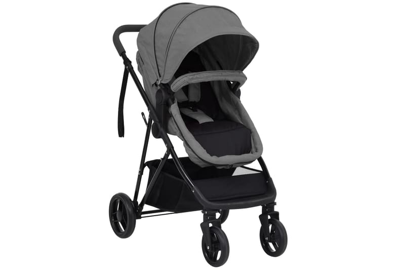 Barnvagn 2-i-1 ljusgrå och svart stål - Grå - Sport & fritid - För barn - Barnvagn - Duovagn