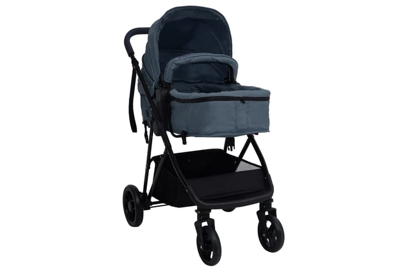 Barnvagn 2-i-1 marinblå och svart stål - Blå - Sport & fritid - För barn - Barnvagn - Duovagn & Kombivagn