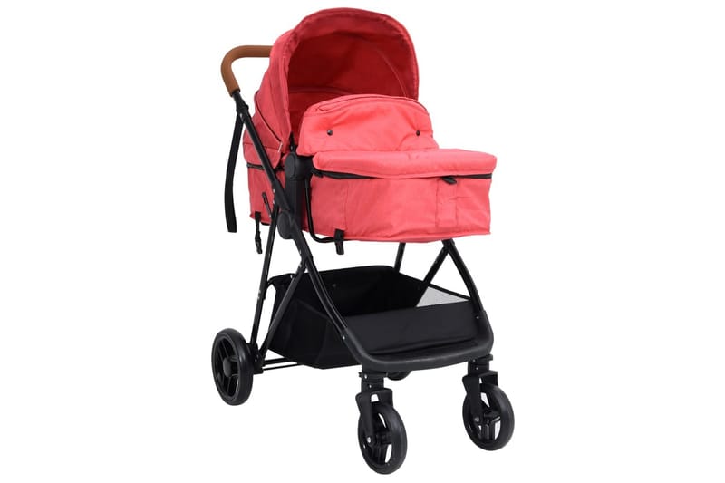 Barnvagn 2-i-1 röd och svart stål - Röd - Sport & fritid - För barn - Barnvagn - Duovagn & Kombivagn