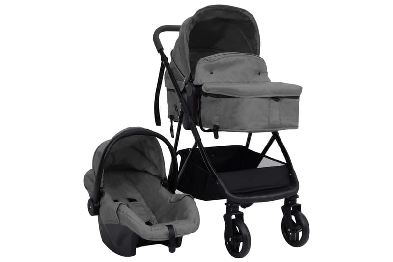 Barnvagn 3-i-1 ljusgrå och svart stål - Grå - Sport & fritid - För barn - Barnvagn - Duovagn