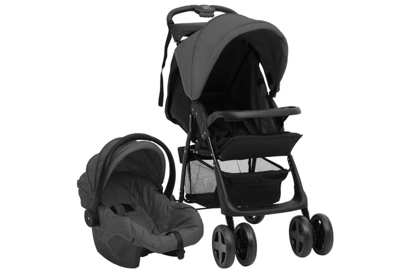 Barnvagn 3-i-1 mörkgrå och svart stål - Grå - Sport & fritid - För barn - Barnvagn - Duovagn