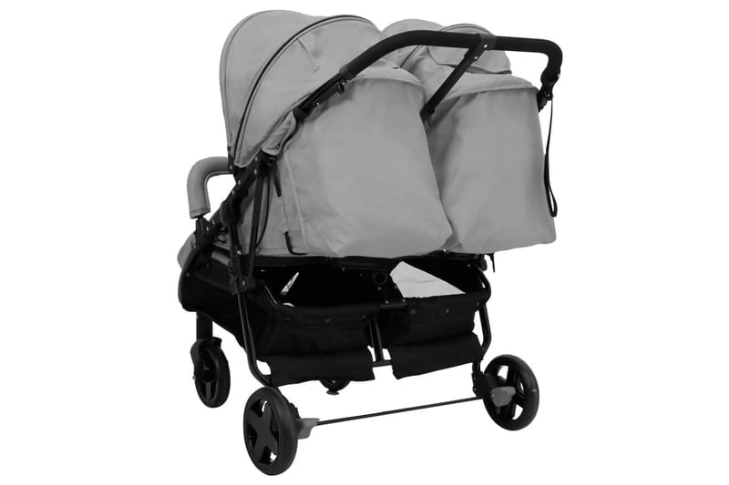 Tvillingvagn ljusgrå och svart stål - Grå - Sport & fritid - För barn - Barnvagn - Syskonvagn