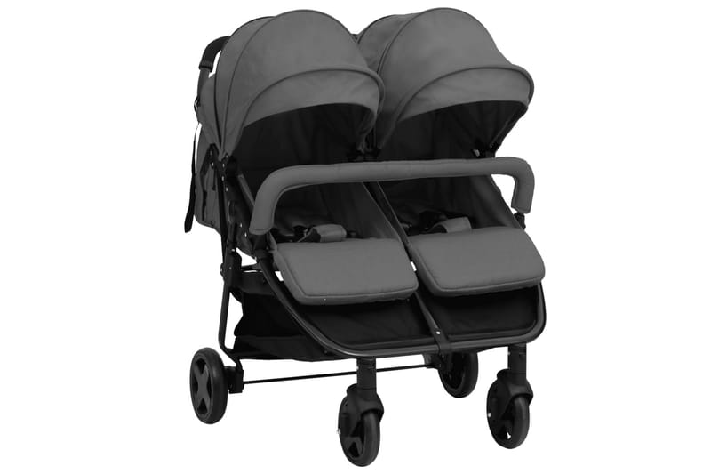 Tvillingvagn mörkgrå och svart stål - Grå - Möbler - Barnmöbler - Barnstol - Barnfåtölj