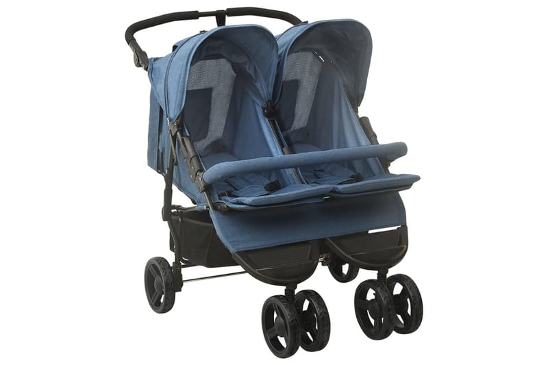 Tvillingvagn marinblå stål - Blå - Sport & fritid - För barn - Barnvagn - Syskonvagn