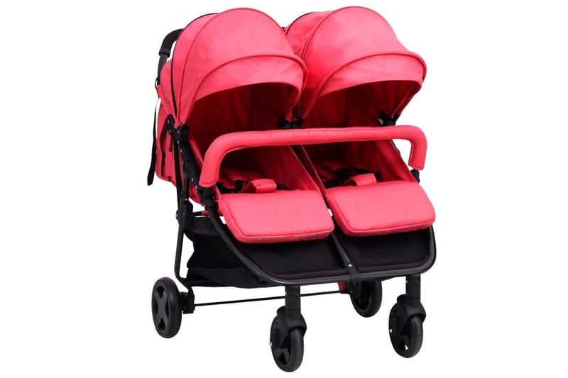 Tvillingvagn röd och svart stål - Röd - Sport & fritid - För barn - Barnvagn - Syskonvagn