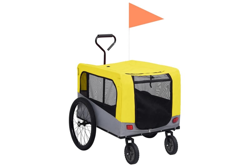 2-i-1-Cykelvagn för husdjur och joggingvagn gul och grå