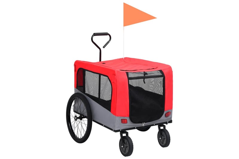 2-i-1-Cykelvagn för husdjur och joggingvagn röd och grå