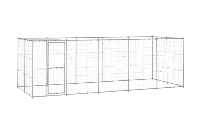 Hundgård för utomhusbruk galvaniserat stål med tak 12,1 m² - Silver - Sport & fritid - För djuren - För hund - Hundgrind & hundstaket
