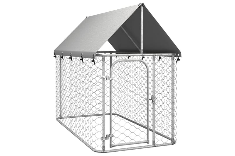 Hundgård med tak för utomhusbruk 200x100x150 cm - Silver - Sport & fritid - För djuren - Hund - Hundmöbler