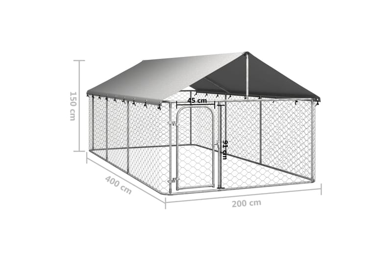 Hundgård med tak för utomhusbruk 400x200x150 cm - Silver - Sport & fritid - För djuren - Hund - Hundmöbler