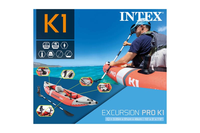 Intex Uppblåsbar kajak Excursion Pro K1 305x91x46 cm - Röd - Sport & fritid - Friluftsliv - Kanot & kajak