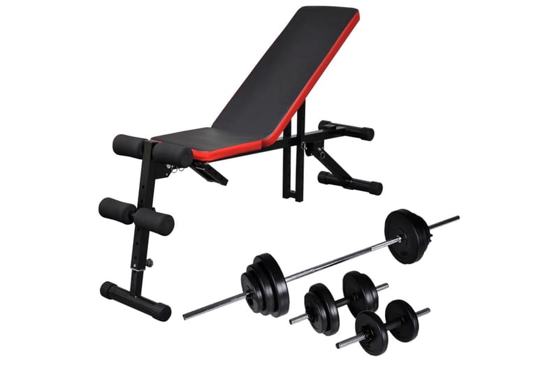 Situpsbänk justerbar set med skivstång och hantlar 30,5 kg - Sport & fritid - Hemmagym - Träningsredskap - Träningsbänk & bänkpressbänk