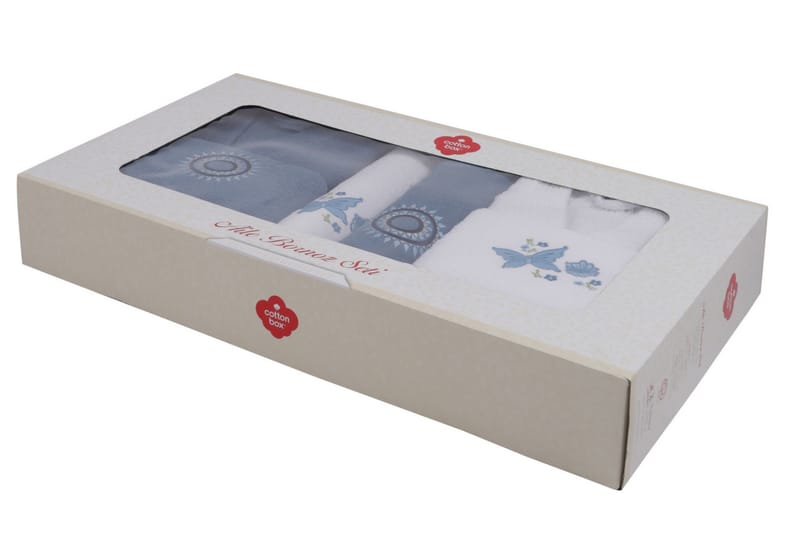 Cotton Box Handduksset Familj Set om 4 - Blå/Vit - Textil - Badrumstextilier - Handduk