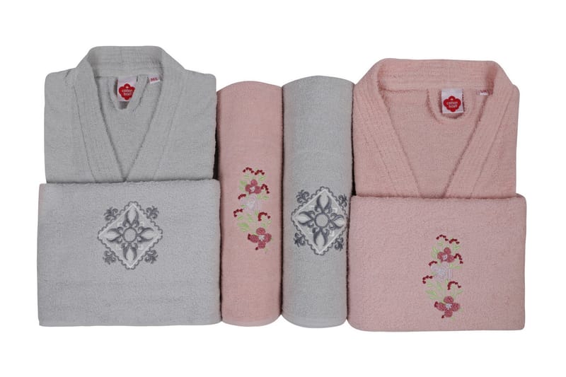 Cotton Box Handduksset Familj Set om 4 - Rosa/Grå - Textil & mattor - Badrumstextilier - Handduk