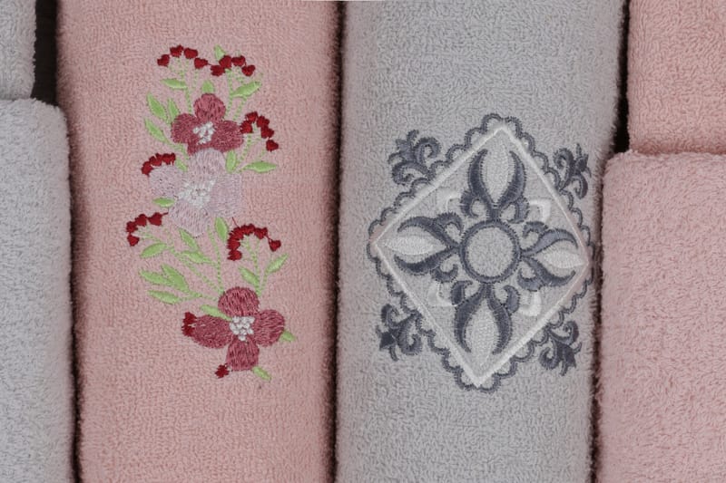 Cotton Box Handduksset Familj Set om 4 - Rosa/Grå - Textil & mattor - Badrumstextilier - Handduk
