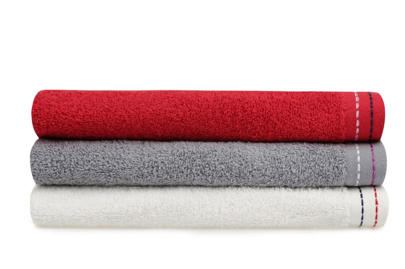 Tarilonte Handduk 3-pack - Vit/Röd/Grå - Textil - Badrumstextilier - Handduk