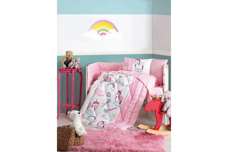Cotton Box Sovpaket Baby 6 Delar Ranforce - Rosa/Vit/Turkos - Textil - Barntextilier - Barnsängkläder - Bäddset barn